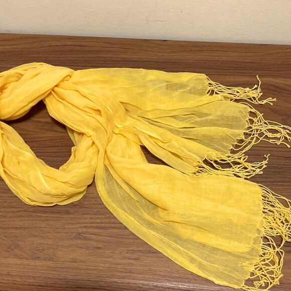 Scarf/Wrap Made From 100 Crinkled Cotton with Fringe on the Ends. Bright Yellow. - Picture 1 of 5